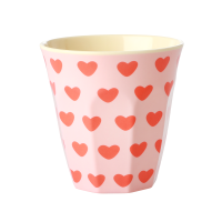 Rice Melamin Becher Medium Rosa mit Roten Herzen