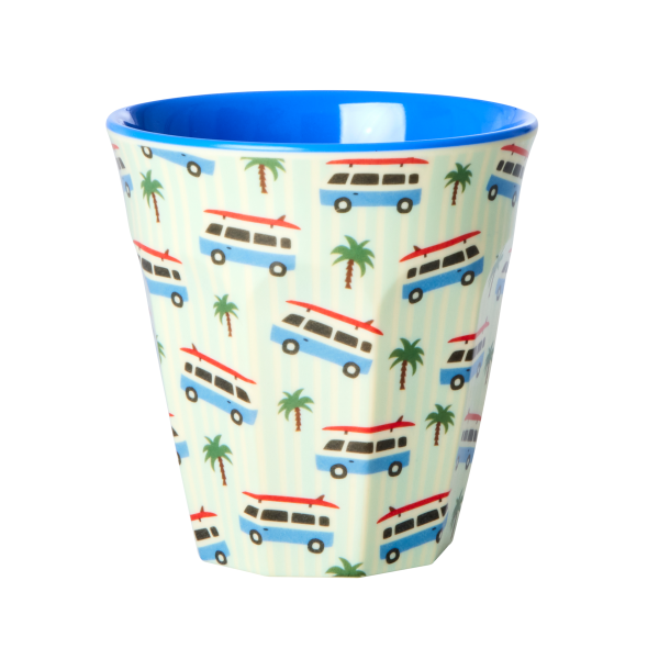 Rice Melamin Becher Medium Blau mit Wohnmobil Muster