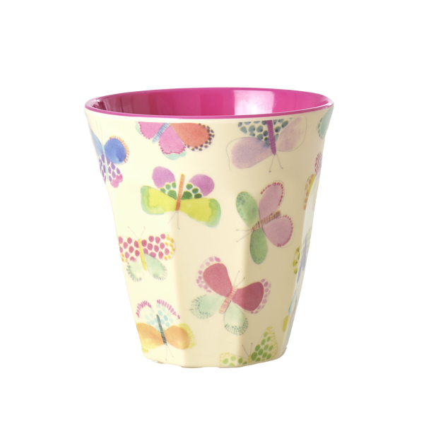 Rice Melamin Becher Medium Beige mit Schmetterling Muster