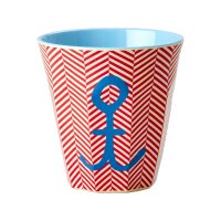 Rice Melamin Becher Medium Rot mit Anker Muster