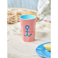 Rice Melamin Becher Groß Rot mit Anker Muster