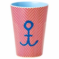 Trinkbecher Melamin 400ml Rot Hellblau - Kinderbecher mit Anker Motiv