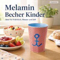Trinkbecher Melamin 400ml Rot Hellblau - Kinderbecher mit Anker Motiv