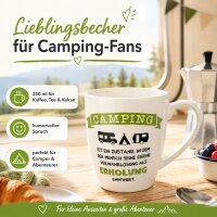 Camping Tasse mit Spruch 350 ml – Keramik Becher mit Wohnwagenmotiv
