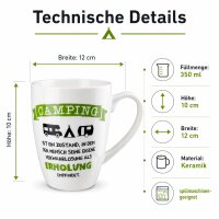 Camping Tasse mit Spruch 350 ml – Keramik Becher mit Wohnwagenmotiv