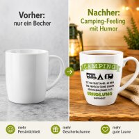 Camping Tasse mit Spruch 350 ml – Keramik Becher mit Wohnwagenmotiv