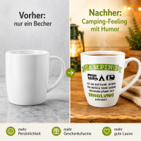 Camping Tasse mit Spruch 350 ml – Keramik Becher mit Wohnwagenmotiv