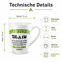 Kaffeebecher in Weiß mit Wohnwagenmotiv und Spruch