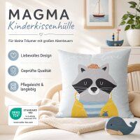 Kinderkissenbezug 45x45 Blau Hellblau Baumwolle mit Waschbär Motiv