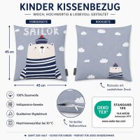 Dekokissenhülle Kinder 45x45 Grau hellgrau Baumwolle Seebär Kinderzimmer