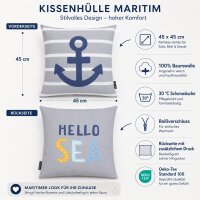 Dekokissenhülle Kinderzimmer 45x45 Grau hellgrau Baumwolle Anker