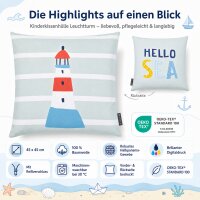 Kissenhülle Leuchtturm 45x45 Grün mint Baumwolle fürs Kinderzimmer