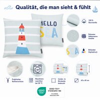 Kissenhülle Leuchtturm 45x45 Grün mint Baumwolle fürs Kinderzimmer