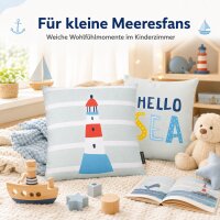 Kissenhülle Leuchtturm 45x45 Grün mint Baumwolle fürs Kinderzimmer
