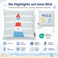 Magma Seafriends Kissenhülle mit Reissverschluss Leuchtturm 45x45