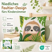 Dekokissenbezug Kinder 45x45 Weiß - Baumwolle Faultier fürs Kinderzimmer