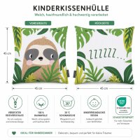 Dekokissenbezug Kinder 45x45 Weiß - Baumwolle Faultier fürs Kinderzimmer