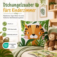 Dekokissenhülle Kinder 45x45 Weiß - Baumwolle Tiger mit Reißverschluss