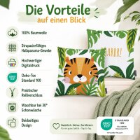 Dekokissenhülle Kinder 45x45 Weiß - Baumwolle Tiger mit Reißverschluss