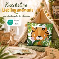 Dekokissenhülle Kinder 45x45 Weiß - Baumwolle Tiger mit Reißverschluss