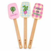 Silikon Teigschaber 26,5cm Bunt Rosa Bambusgriff 3er Set Küche