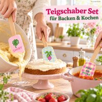 Silikon Teigschaber 26,5cm Bunt Rosa Bambusgriff 3er Set Küche