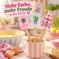 Silikon Teigschaber 26,5cm Bunt Rosa Bambusgriff 3er Set Küche