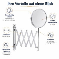 Runder Wandspiegel mit 3-facher Vergrößerung und Ausziehbarem Arm