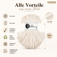 Baumwollkordel 5mm 50m Natur - Makramee Garn Natural geflochten