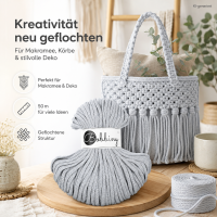 Baumwollkordel 5mm 50m Grau - Light Grey Kordelgarn für Körbe