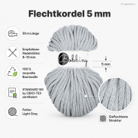 Baumwollkordel 5mm 50m Grau - Light Grey Kordelgarn für Körbe