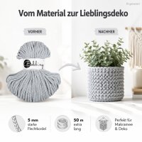 Baumwollkordel 5mm 50m Grau - Light Grey Kordelgarn für Körbe