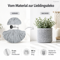 Baumwollkordel 5mm 50m Grau - Light Grey Kordelgarn für Körbe