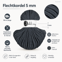 Baumwollkordel 5mm 50m Grau - Charcoal Flechtkordel für Körbe