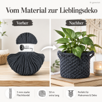 Baumwollkordel 5mm 50m Grau - Charcoal Flechtkordel für Körbe