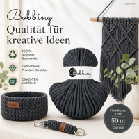 Baumwollkordel 5mm 50m Grau - Charcoal Flechtkordel für Körbe