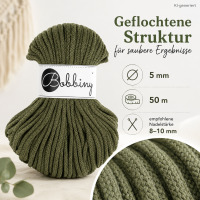 Flechtgarn 5mm 50m Grün Avocado - Baumwollkordel geflochten