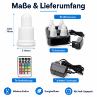 Duni LED 4er-SET Warmweiß & Multicolour, inklusive Fernbedieung & Ladestation