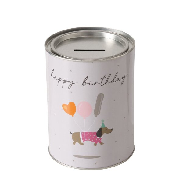 Spardose Happy Birthday - Hund Pink 10 x 13,5 cm