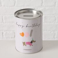 Spardose Happy Birthday - Hund Grau 10 x 13,5 cm