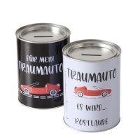 Spardose für Auto 10x14cm Schwarz Weiß Metall mit Deckel Sparziel