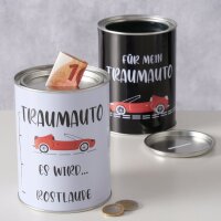 Spardose für Auto 10x14cm Schwarz Weiß Metall mit Deckel Sparziel