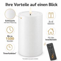 Deluxe Homeart Unique LED-Kerze Echtwachs Weiß - 7,5 x 10 cm
