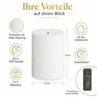 Deluxe Homeart Unique LED-Kerze Echtwachs Weiß - 7,5 x 15 cm