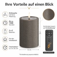 Deluxe Homeart Unique LED-Kerze Echtwachs Mokka - 7,5 x 15 cm