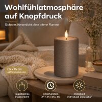 Deluxe Homeart Unique LED-Kerze Echtwachs Mokka - 7,5 x 15 cm