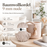 Makramee Kordel 9mm 30m Beige Nude - Baumwollkordel geflochten
