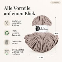 Baumwollkordeln - Flechtkordeln 5 mm - 50m Pearl