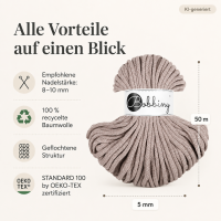 Baumwollkordeln - Flechtkordeln 5 mm - 50m Pearl