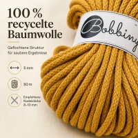 Flechtkordel 5mm 50m Gelb Mustard - Kordelgarn aus Baumwolle